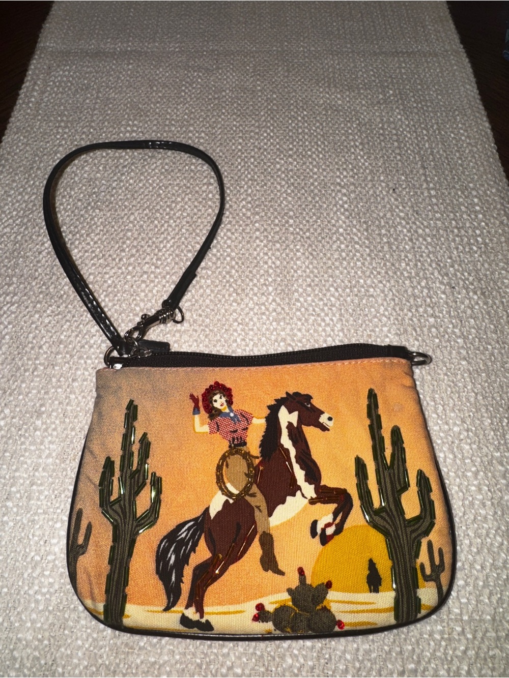 Vintage Beaded Cowgirl Sunset Kitsch Wristlet